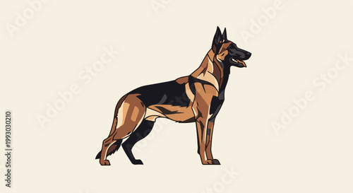 Pixelated illustration of a German Shepherd dog standing alert