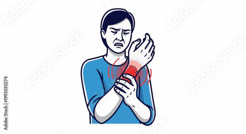 Person holding wrist in pain, with red radiating lines