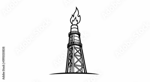 Black outline of a flare stack with a flame at the top
