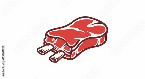Stylized cut of red meat with visible white bone on a white background