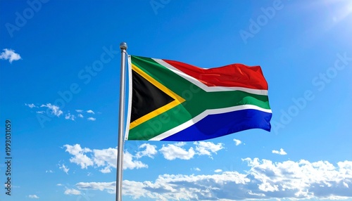 South Africa flag flying in sky