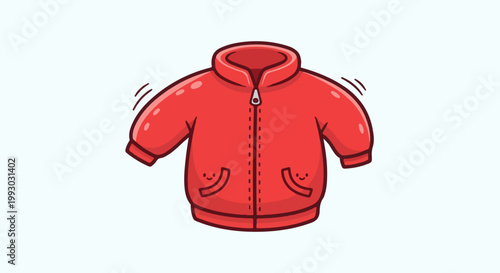 Adorable animated red jacket with zipped front and smiling pockets