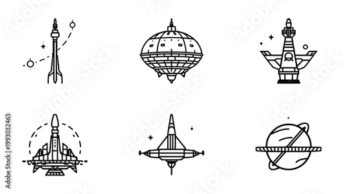 Celestial Visions: An artistic array of futuristic space vessel designs. A symphony of shapes and lines for the exploration of unknown territories.