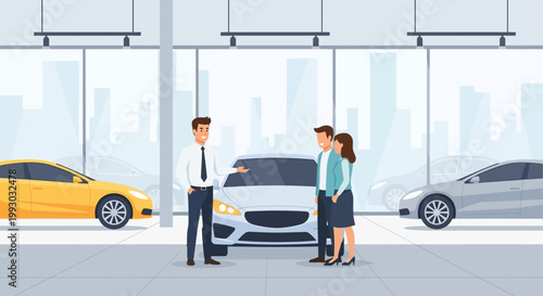 Car Dealership: Salesperson Shows New Cars to Couple