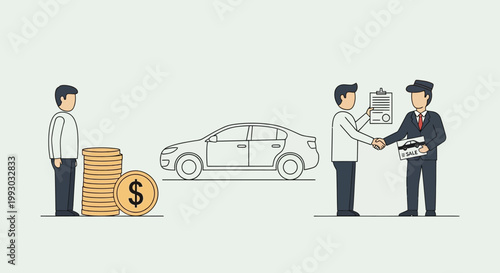 Car Dealership Transaction: Buying and Selling a New Automobile with Money and Contract