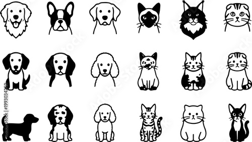 set of cute dog and cat faces vector illustration