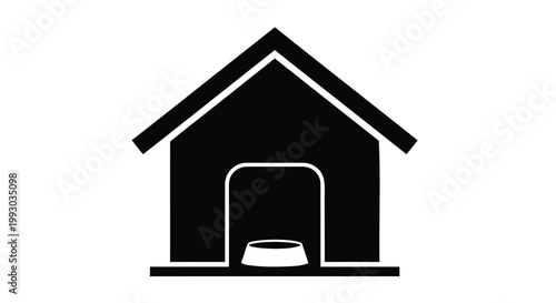 Black dog house icon, pet shelter symbol, dog kennel illustration, animal house graphic