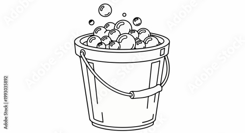 Outline drawing of a bucket overflowing with soapy bubbles
