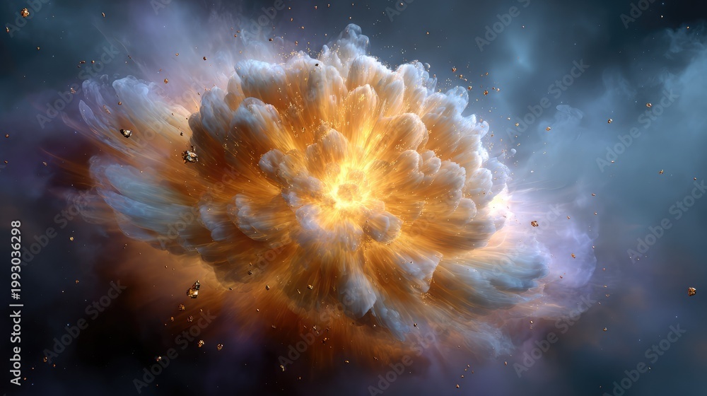 Fototapeta premium Explosive Colorful Cloud With Fiery Center and Cosmic Background Captured in Stunning Detail for Science and Education Purposes