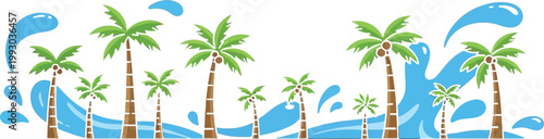 Tropical palm trees with blue water splash summer beach banner vector design