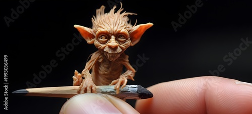 mini Goblin shaped matchstick carving ,generative AI