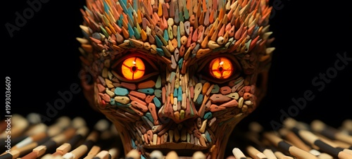 mini Goblin shaped matchstick carving ,generative AI