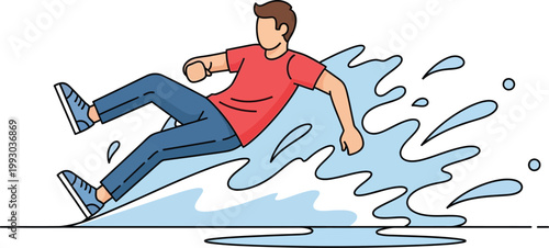 Man slipping on wet floor accident hazard vector warning concept design