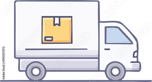 Minimal line icon of delivery truck with cargo, logistics outline