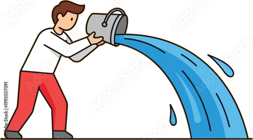 Man pouring water from bucket vector illustration splash day