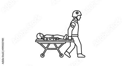 Paramedic pushing stretcher with patient.