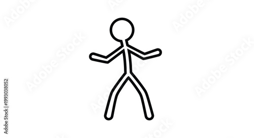 A simple black and white line drawing depicts a stick figure in a dynamic active pose high quality