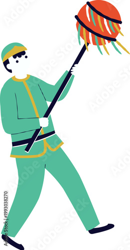 Man with dragon dance props