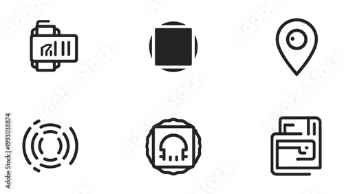 Simplified Tech Icons: A collection of sleek, minimalist icons representing various technological concepts, designed for seamless integration into digital interfaces.
