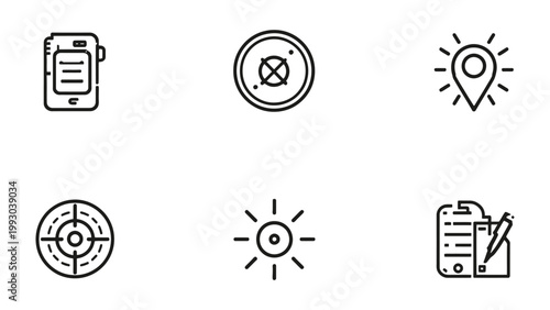 Modern navigation concept: Seamlessly navigate through this minimalist illustration of modern navigation, featuring key elements: smartphone, pointer, target, and the sun, with precise.