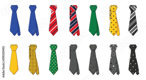 Collection of colorful neckties in various patterns and shades displayed neatly