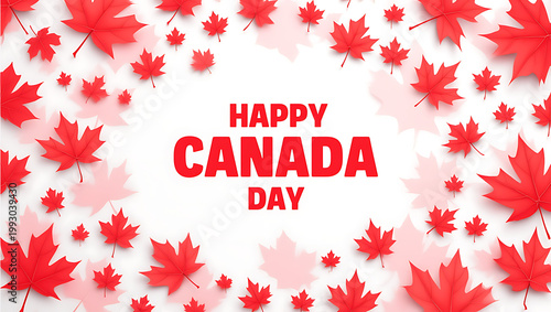 Happy Canada Day celebration with red maple leaves on white background  festive Canadian holiday symbol transparent background