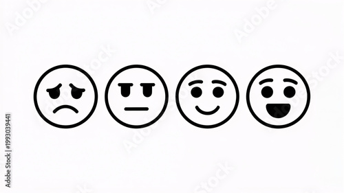A set of four emoticon faces expressing different emotions on a white background