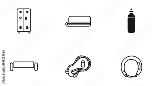 Gym Fitness Essentials: A minimalist depiction of essential fitness equipment in a gym setting.