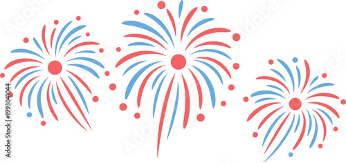 Colorful firework explosion vector illustration set with red and blue sparks for celebratory events party background holiday festivals and independence day decoration