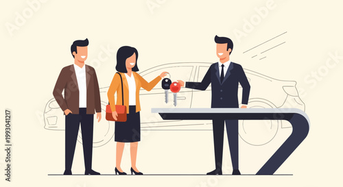 Couple Receiving Car Keys From Salesperson at Dealership