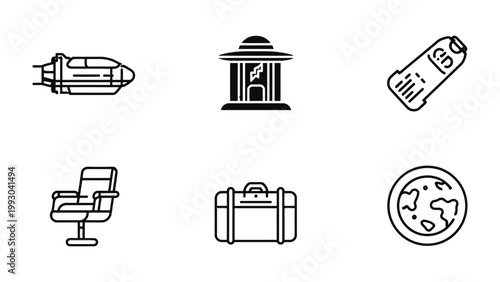 Set of Travel Icons: A collection of simple, elegant vector icons depicting travel essentials, perfect for a wide range of design projects. 