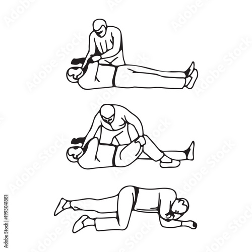 First Aid Recovery Position Sequential Steps Line Art Illustration