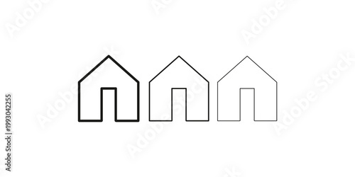 Simple outline drawings of three houses with differing line weights on a plain white background