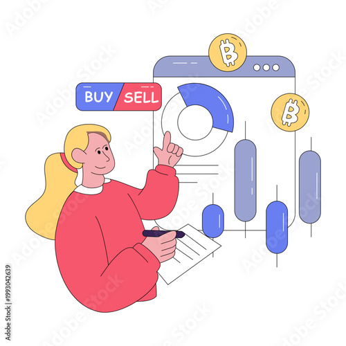 Trendy design illustration of online bitcoin analytics