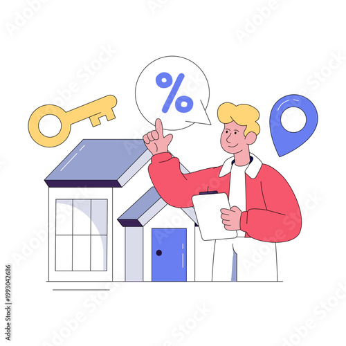 Conceptual flat design illustration of home key