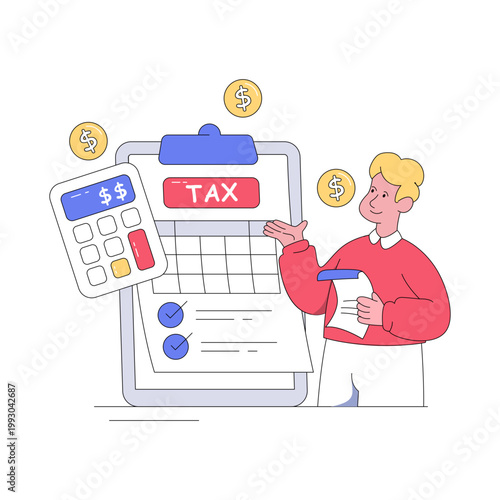 A colored design illustration of tax calculation 