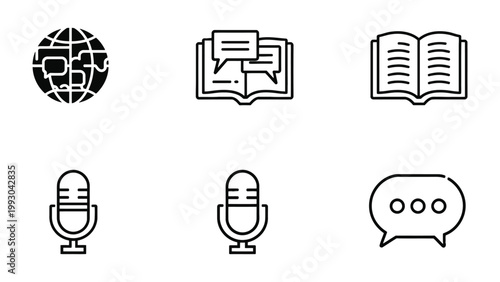 Communication and Information Icons: A collection of concise icons illustrating the fundamental elements of communication and information dissemination. Featuring global connectivity.