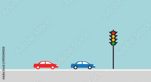 Traffic Light and Cars on Road