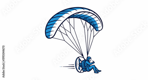 Blue paraglider pilot with propeller backpack in cartoon style