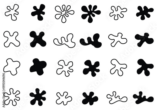 Abstract Organic Blob Shapes Set In Black And White With Line Art