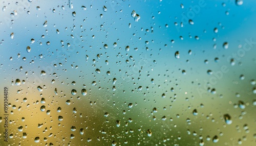 Serene view of nature's colors through a rain-streaked windowpane