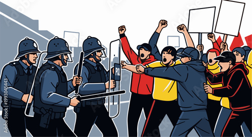 Authorities clash with protesters carrying blank signs and shouting