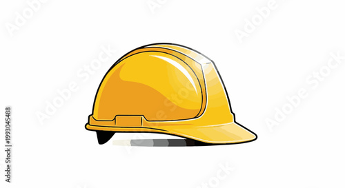 Bright yellow safety helmet with thick black outlines, casting a shadow