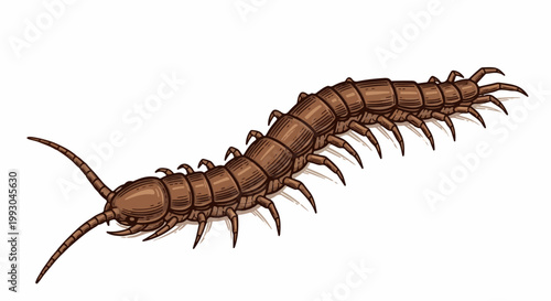 Brown centipede with many legs and long antennae
