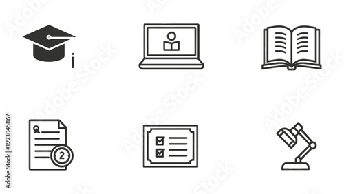 Education and Knowledge Icons: A collection of educational icons, designed to symbolize learning and intellectual pursuit. These icons are ideal for use in educational resources, websites.
