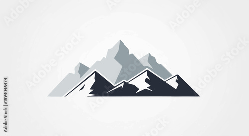 Abstract mountain range illustration in shades of grey and dark blue