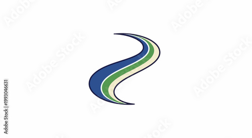 Abstract flowing lines of blue, green, and cream on a white background