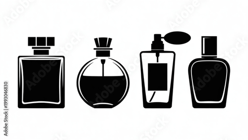 Elegant Perfume Bottle Silhouette Vector Set – Classic Fragrance Container Icon Collection