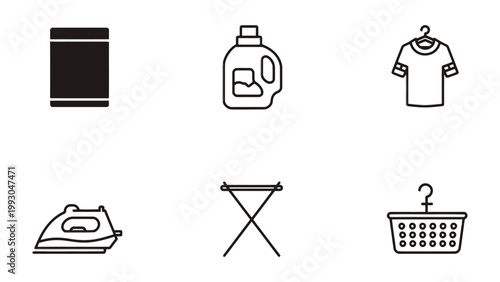 Laundry Day Essentials: A neat collection of laundry day necessities, presented in a minimalist design, ready to assist in the daily chore routine.