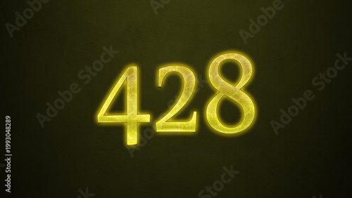 Neon glowing yellow number of 428 on dark background.
